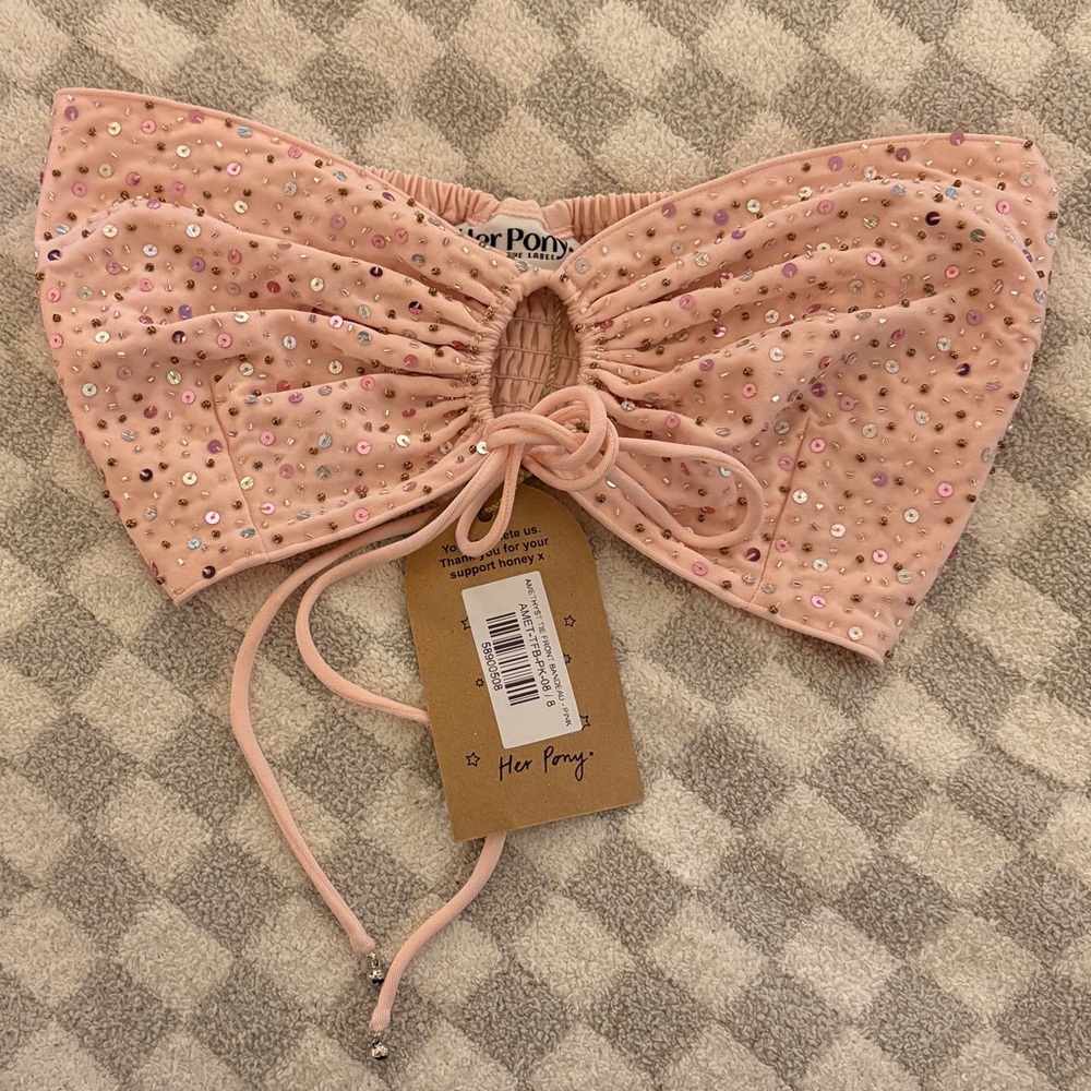 NWT HER PONY AMETHYST PINK TIE FRONT BANDEAU